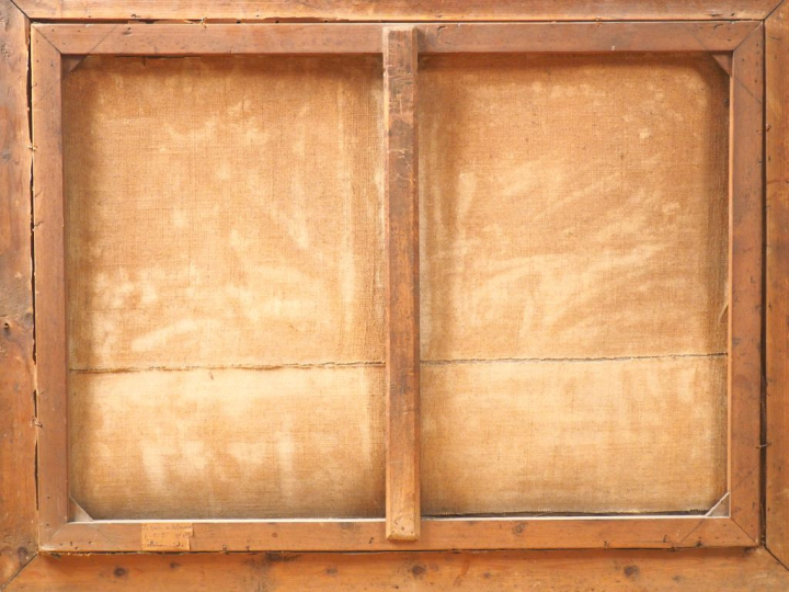 Ecole Française XIXème. "Gardien de chevaux et son troupeau". Huile su