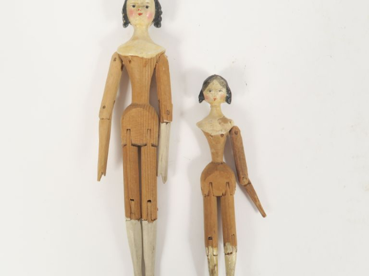 Lot de 2 poupées en bois articulé allemandes circa 1840/1850 GRODNERTA