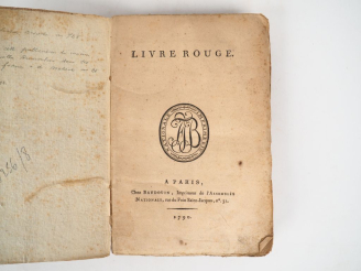 Vente aux enchères LIVRE ROUGE. Paris, Baudoin, imprimeur de l'Assemblée Nationale, 1790.