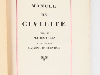 Vente aux enchères LOUŸS (P.). MANUEL DE CIVILITÉ pour les petites filles à l’usage des m