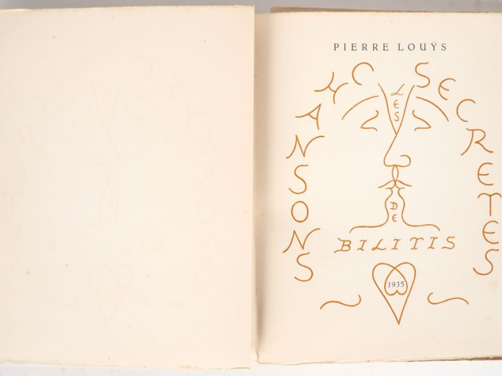 [CURIOSA]. LOUŸS (P.). CHANSONS SECRÈTES DE BILITIS. S.l.n.e., 1935. G