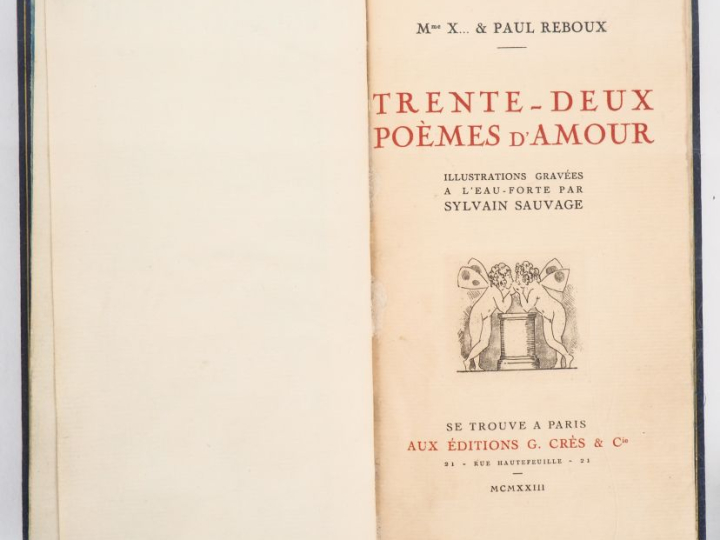 [SAUVAGE]. Mme X…   REBOUX (P.). TRENTE-DEUX POÈMES D’AMOUR. P., Crès,