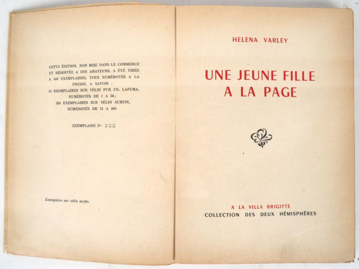 VARLEY (Helena). UNE JEUNE FILLE À LA PAGE. À la Villa Brigitte, Coll.