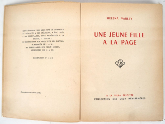 Vente aux enchères VARLEY (Helena). UNE JEUNE FILLE À LA PAGE. À la Villa Brigitte, Coll.