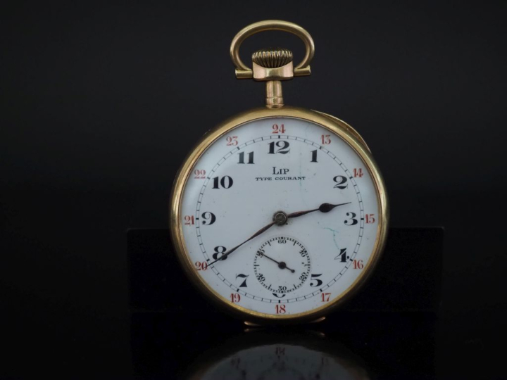 LIP, type courant Montre de gousset en or jaune 750.  Cadran à chiffre
