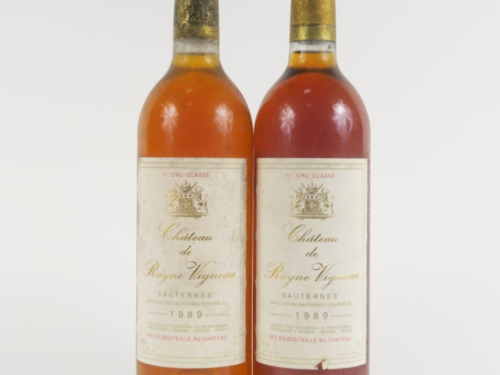2 BOUTEILLES CHÂTEAU RAYNE VIGNEAU 1er CC SAUTERNES - 1989 - 1 ETLA/BL