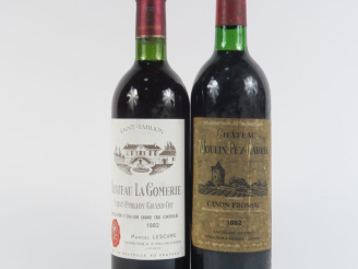 Vente aux enchères 2 BOUTEILLES de 1982 : 1 CHÂTEAU LA GOMERIE GC ST ÉMILION BG - 1 CHÂTE