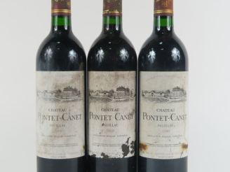 Vente aux enchères 3 BOUTEILLES CHÂTEAU PONTET CANET GCC PAUILLAC - 1989 - BG/1 EA/1 ET/B