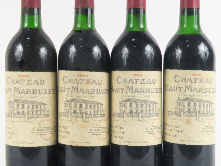 4 BOUTEILLES CHÂTEAU HAUT MARBUZET ST ESTEPHE - 1996 - 1 BG/2 LB/1 LB-