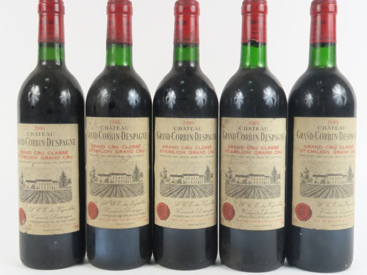 5 BOUTEILLES CHÂTEAU GRAND CORBIN DESPAGNE GCC ST ÉMILION - 4 de 1989 