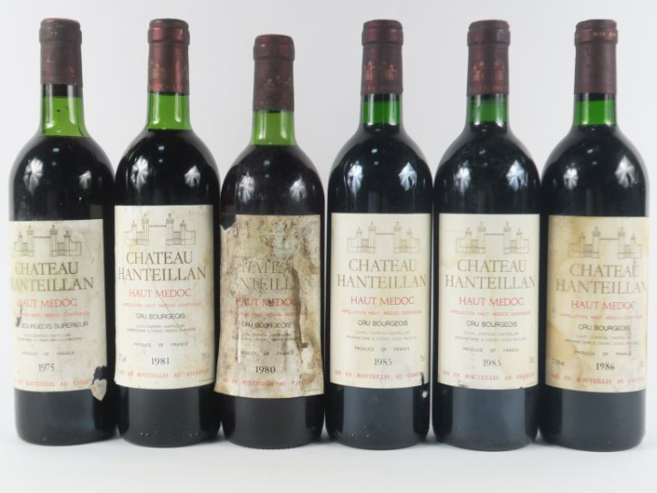 6 BOUTEILLES CHÂTEAU HANTEILLAN HAUT MÉDOC : 1 de 1975 LB - 1 de 1980 