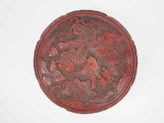 Vente aux enchères Chine, XIXe siècle,  Boîte circulaire en laque de cinabre à décor fine