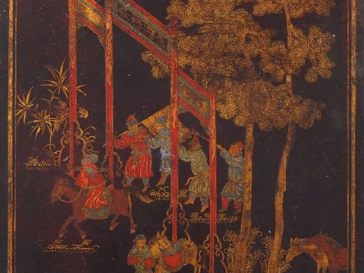 Chine fin XIXe siècle, Important panneau en laque à décor polychrome e