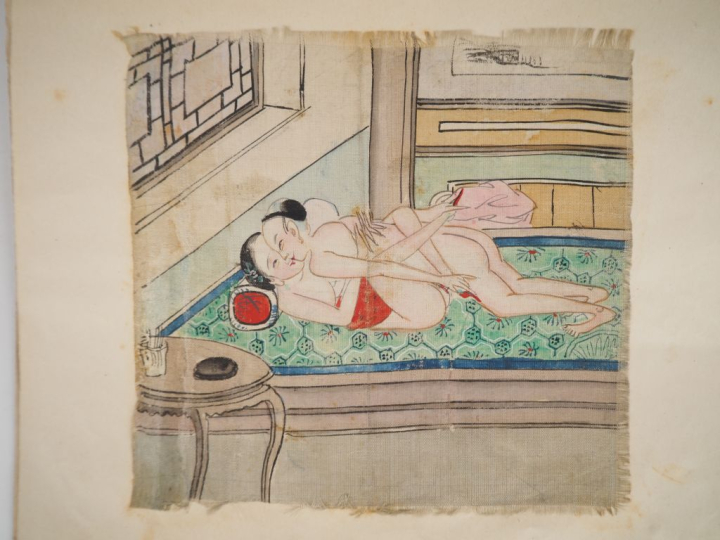 Chine, début Xxe siècle, Album comprenant dix gouaches sur soie, repré