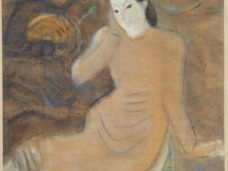 Vente aux enchères DINH MINH (1923-2004) « Jeune femme pensive écoutant un musicien » Enc