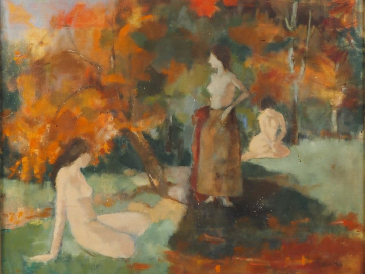 Vietnam, XXe siècle « Jeunes femmes à la toilette »  Huile sur toile P