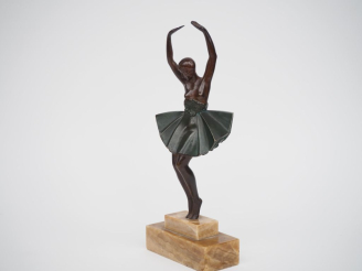 Vente aux enchères Pierre LE FAGUAYS. "danseuse" Sujet Art Déco en bronze polychrome sur 