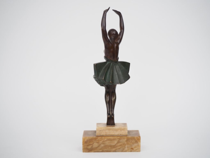 Pierre LE FAGUAYS. "danseuse" Sujet Art Déco en bronze polychrome sur 