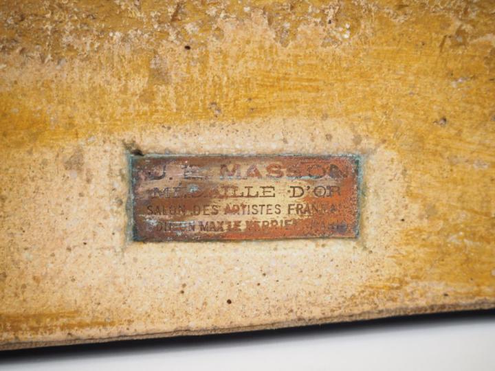 MASSON.  "le lévrier".  Grande sculpture en bronze à patine brune sur 