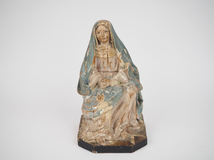 Sculpture fin XVIIIème début XIXème en bois polychrome "Sainte Femme a