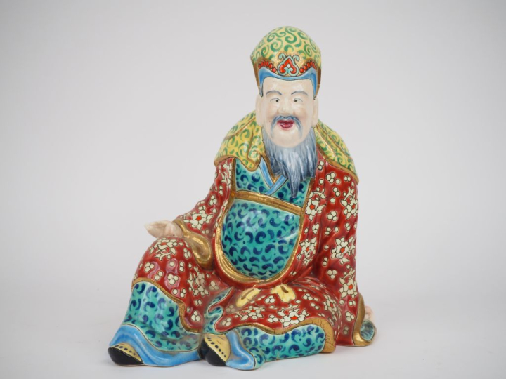 LONGWY.  Sujet en céramique polychrome "chinois assis".  (grands fels)