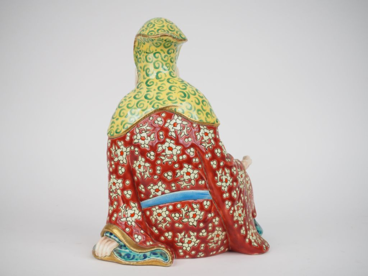 LONGWY.  Sujet en céramique polychrome "chinois assis".  (grands fels)