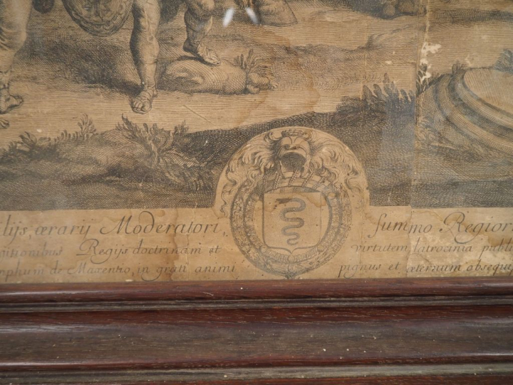 Grande gravure XVIIème d'après Charles Lebrun. Dim. 73 x 167 cm. (Mauv