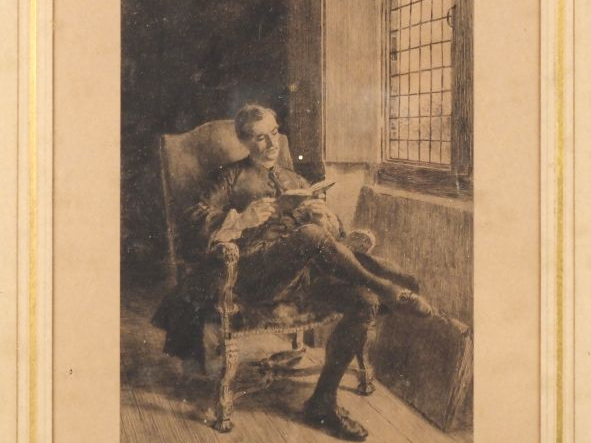 MEISSONNIER.  Gravure en noir "la lecture" dans un cadre de style Loui