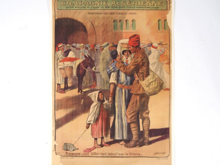 Affiche marouflée sur toile "Compagnie algérienne" (accidents) Dim. 11