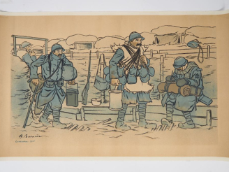 Vente aux enchères Affiche marouflée sur toile d'après Barrere "les poilus" Dim. 71,5 x 1
