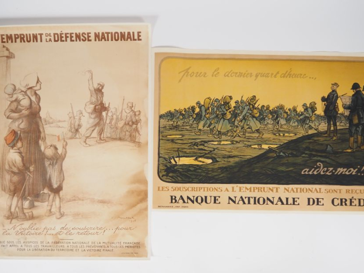 2 affiches marouflées sur toile "pour le dernier quart d'heure" signée
