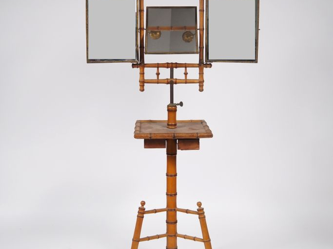 Miroir de toilette à crémaillère Napoléon III en bambou, miroir en try