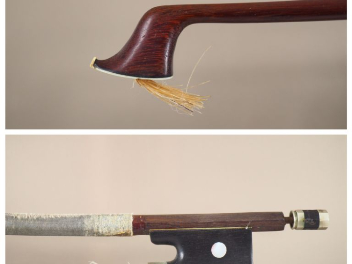 Archet	 de violon signé Tourte 	4/4 	(cassé à la tête) Expert : Atelie