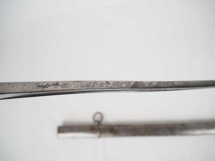 Étonnant sabre briquet modifié type 1855.  Monture en bronze, garde à 