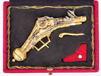 Vente aux enchères Superbe pistolet miniature à rouet du type Nuremberg.  Canon rond, à p