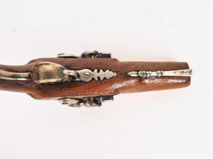 Pistolet double à silex d’officier de marine, miniature.  Canons en ta