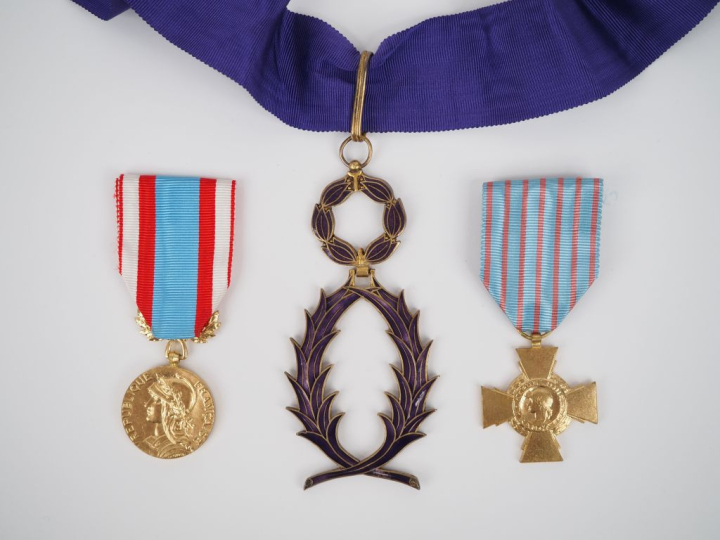 FRANCE  Ensemble de trois décorations :  -Commandeur des palmes académ