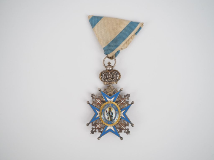 SERBIE  ORDRE DE SAINT SAVA Croix de chevalier.  En argent, vermeil et