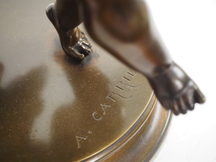 J. CARRIER.  "allégorie de la danse"  Sculpture en bonze à patine méda