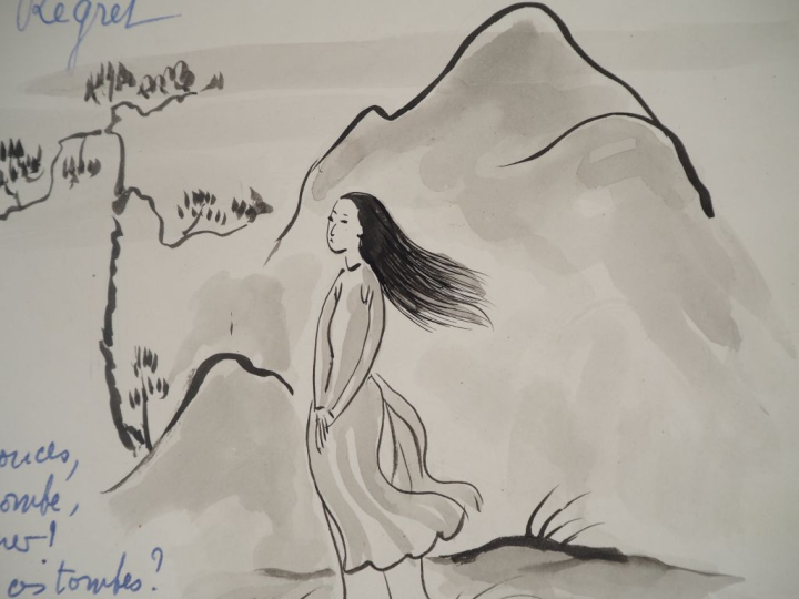 MAI THU (1906-1980)  Dessin à l’encre noire sur papier, illustrant un 