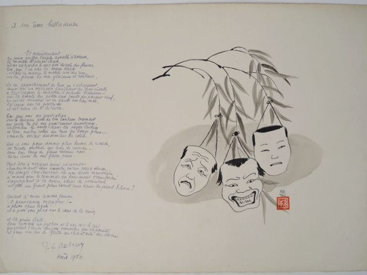 MAI THU (1906-1980) Dessin à l’encre noire sur papier, illustrant un p