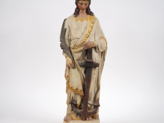Vente aux enchères Ecole française XXème. "Sainte Philomène". Sculpture en terre cuite po