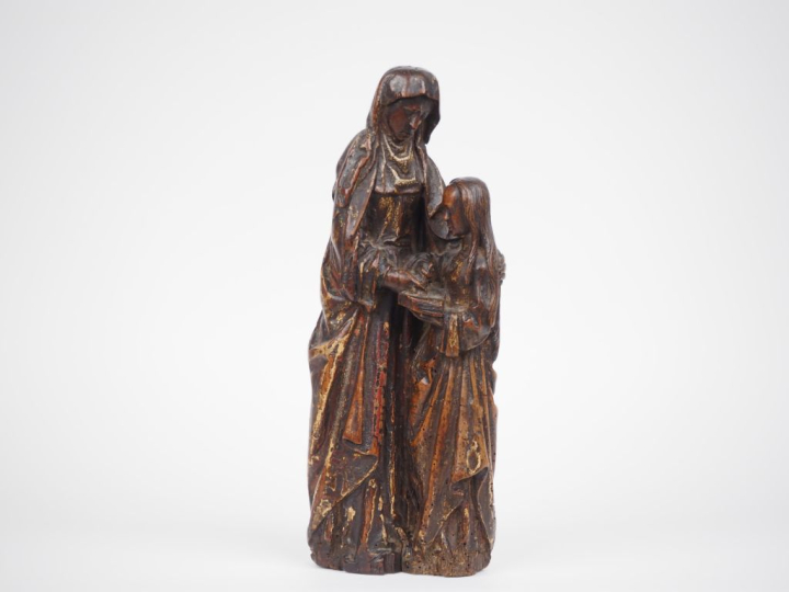 Sainte Anne enseignante en noyer sculpté avec restes de dorures et de 