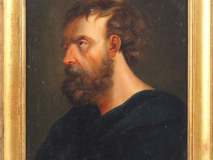 Ecole française XIXème. "Portrait d'homme barbu". Huile sur carton. Di