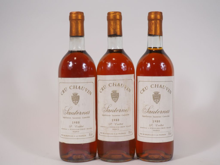 3 BOUTEILLES CRU CHAUVIN SAUTERNES - 1980 - 1 BG