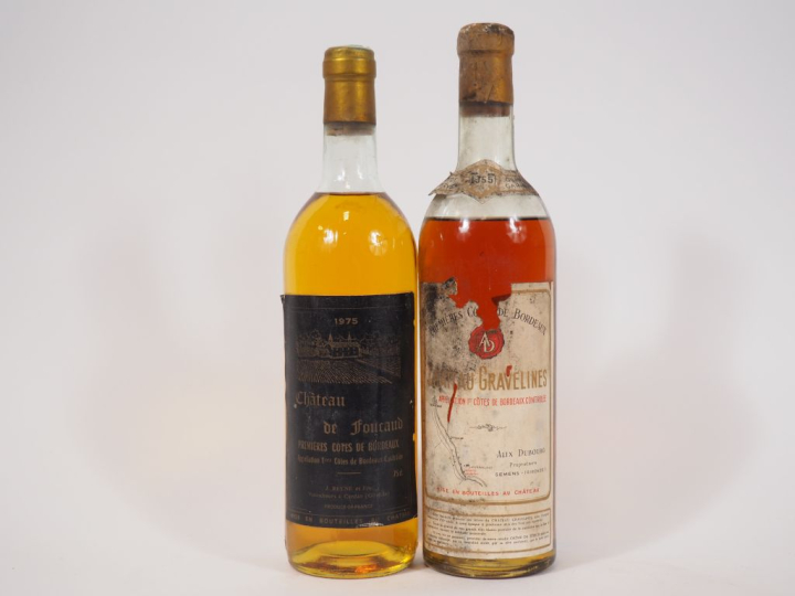 2 BOUTEILLES 1eres COTES DE BORDEAUX : 1 CHÂTEAU GRAVELINES 1955 BEP/E