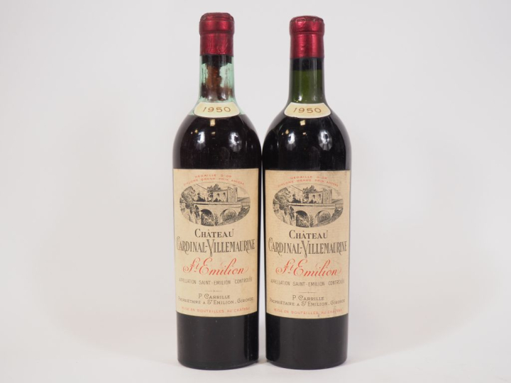 2 BOUTEILLES CHÂTEAU CARDINAL VILLEMAURINE ST EMILION - 1950 - 1 LB/1 