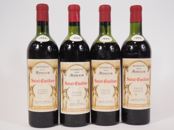 4 BOUTEILLES RÉSERVE DES ANGES ST EMILION - 1960 - MEP-BEP/3 BOUCHONS 