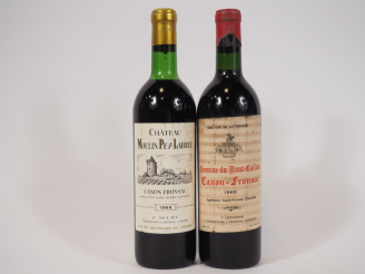 Vente aux enchères 2 BOUTEILLES CANON FRONSAC de 1966 : 1 CHÂTEAU MOULIN LABRIE LB - 1 DO