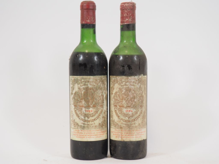 2 BOUTEILLES CHÂTEAU BARON PICHON DE LONGUEVILLE PAUILLAC - 1969 - 1 M